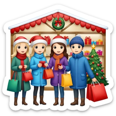 Christmas department store with festive shoppers sticker