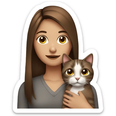 brown straight hair girl with a cat sticker