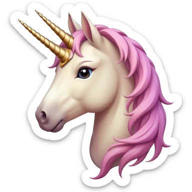 head of an anthropomorphised female unicorn horse, looking directly ahead, relaxed pose sticker