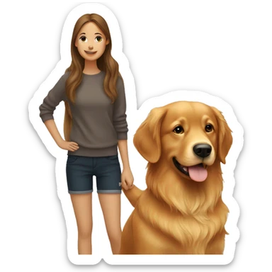 Red golden retriever with brunette girl sticker