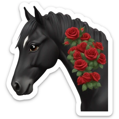 All black horse with roses in its hair ￼ sticker
