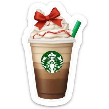 Starbucks peppermint Frappuccino with a little ribbon tied around it that’s red  sticker