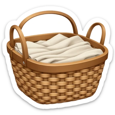 A woven light Brown basket with fresh washed linen sticker