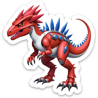 Spiky Cool Edgy Futuristic shiny colorful Digimon-Fakemon-Guilmon-Velociraptor-Mecha, full body, two legs sticker