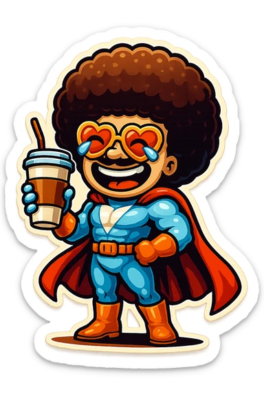 coffee superhero, laughing with tears in eyes sticker