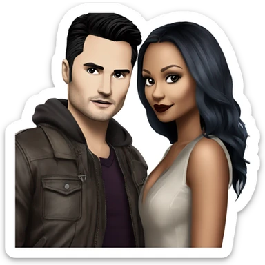 Michael malarkey as Enzo and Kat Graham as Bonnie Vampire Diaries sticker