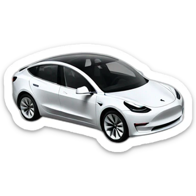 A tesla model 3, white with a bearish gay man waving out the window sticker