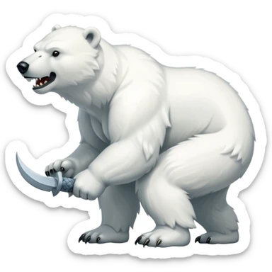 Polar bear with a wolf’s tail, thick neck fur, and short saber fangs sticker