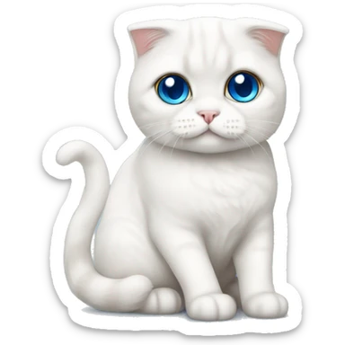 Scottish fold white cat with blue eyes  sticker