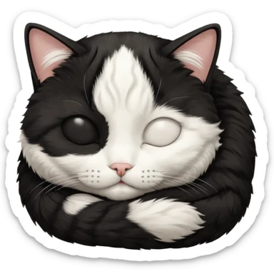 tuxedo short haired cat with his eyes closed sleeping sticker
