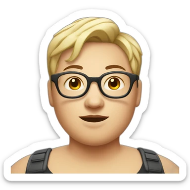 Fat androgynous person with short hair braces and glasses sticker
