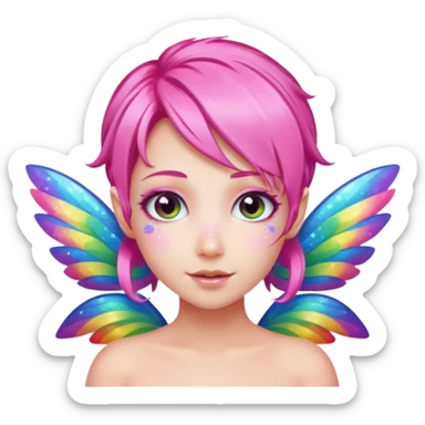 Sparkly Fairy with Pink hair and Rainbow wings  sticker