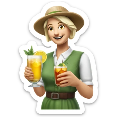weisse frau wandert in den Bergen mit Cocktail in der Hand sticker