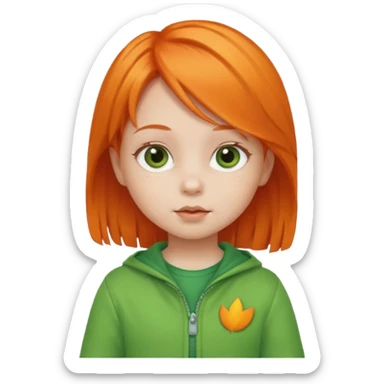 orange hair girl baby green outfit sticker