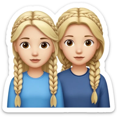 Girl long flowing blonde hair and  girl with DARK BROWN HAIR ONE BRAID on one side.   sticker