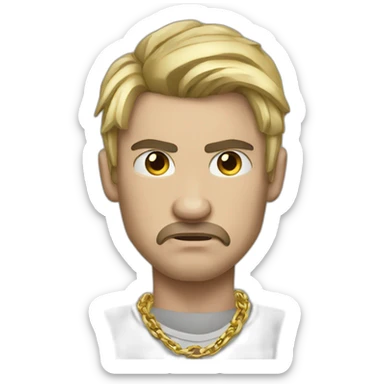 Russian male angry thug wearing gold chain black hair sticker