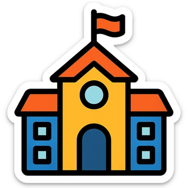 a school emoji, lineal color icon with black outlines sticker