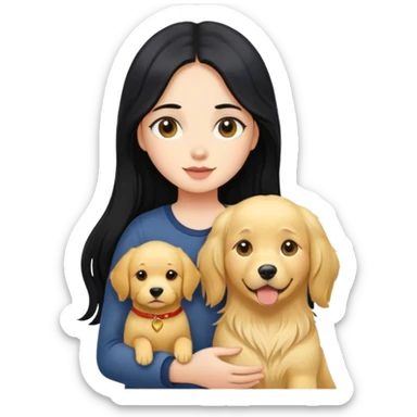 girl with long black hair holding a Golden Retriever sticker