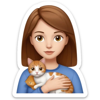 white woman with brown hair and light brown eyes holding cat sticker