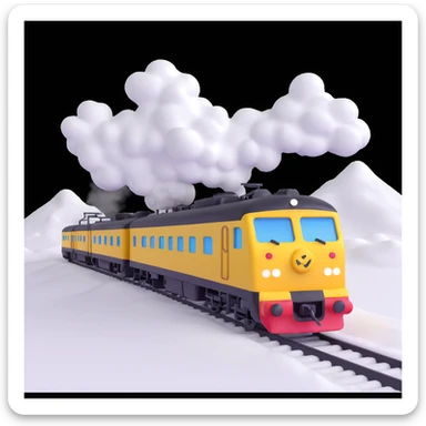 Siberian railway train, crossing snowy plains, 3D emoji style sticker