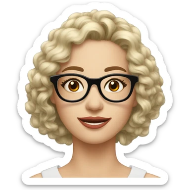 femme bouclé long châtain lunettes rondes sticker