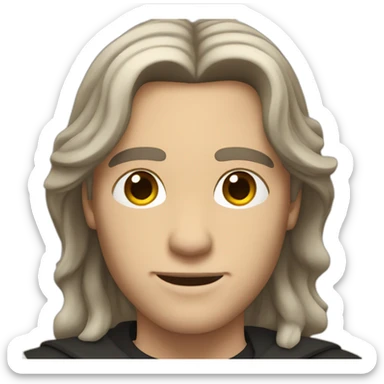 yang white man with shoulder length brown hair, brown eyes sticker