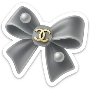 elegant bow with pearls and gold Chanel logo, glossy, black and white sticker