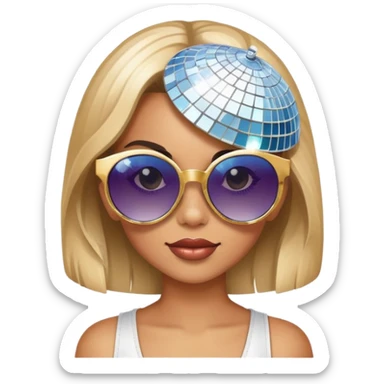 a girl with funky sunglasses and a disco ball above her sticker