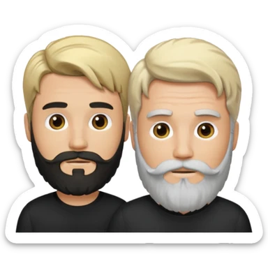 Man with a beard and long hair black gathered with another short-haired blond man whitout beard sticker