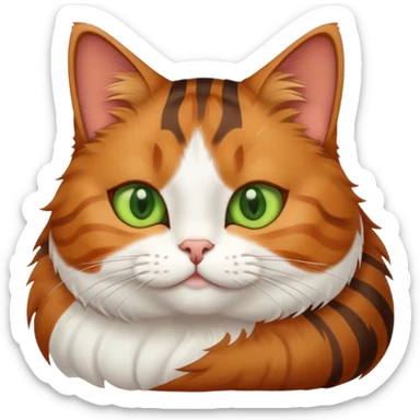 Cat with brown and orange stripes, green eyes, one ear on right side, fat sticker