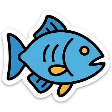 blue bass fish, color outline icon style sticker