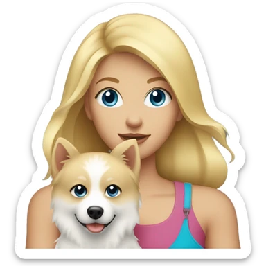 Blonde girl blue eyes holding spitz  sticker