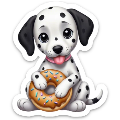 a cute Dalmatian puppy eating a donut  sticker