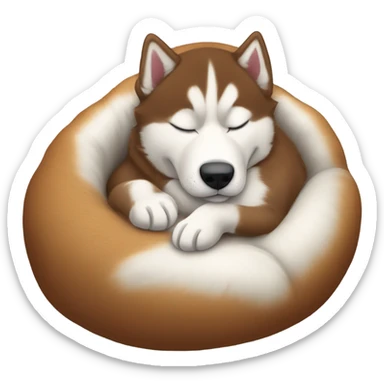 Red and white Siberian husky sleeping on dog bed sticker