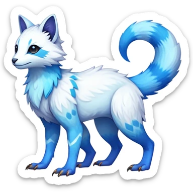 Rare realistic exotic white and neon-blue epic pretty beautiful handsome gorgeous aesthetic colorful vibrant Vernid-Trico-species-Fakemon-creature by LiLaiRa, 4 legs, 1 tail, random markings, (full body) sticker