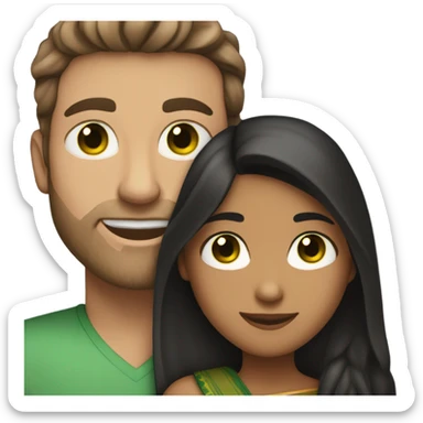 brown haired green eyed White guy hugging pretty indian girl sticker
