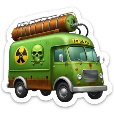 Heroic SuperBug Ron’s toxic-oozing exterminator thorax superminator antique tall moving van (motto: Pay us to kill ’em) sticker
