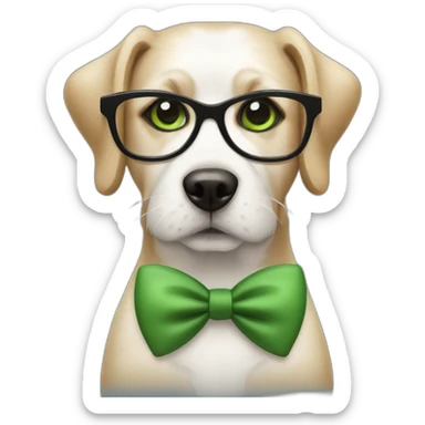medium-bege-and-white-dog-with-green-eyes-and-black-glasses-and-green-bow sticker