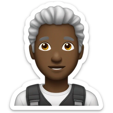 black african young man with grey and white hair and a goatie sticker