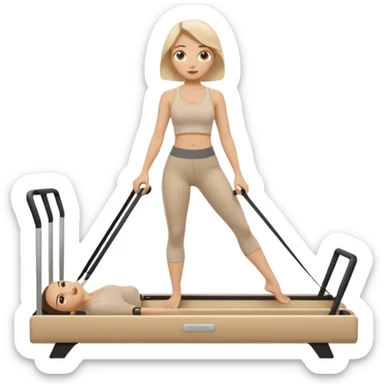 pilates beige reformer girl with beige set of clothes and beige reformer machine. sticker