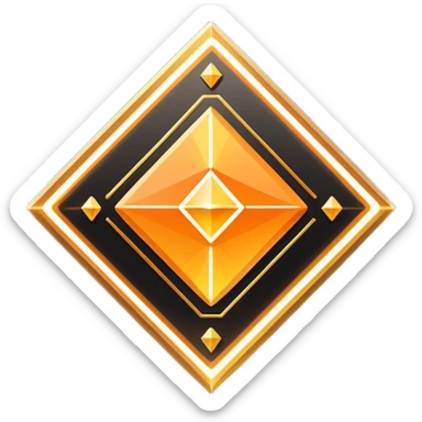 Futuristic reward points icon with PFD text in the middle, diamond or hexagon shape, circuit board lines, Bloomberg terminal aesthetic, gold orange phosphor glow on dark background, minimalist geometric, no text, fintech style, clean edges, professional icon design sticker