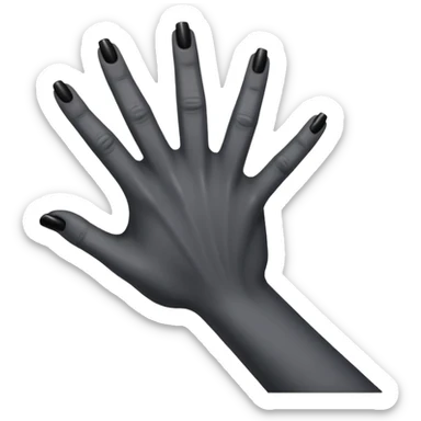 back view of a grey colored arm and hand reaching out with black nails sticker