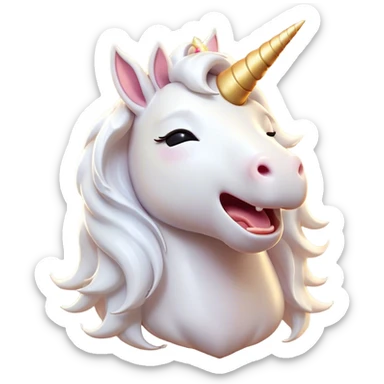 Cinematic Cute Yawning White Unicorn Portrait Emoji, Head tilted slightly with a dramatic, wide-open yawn, showcasing a softly elegant form with a gently cascading mane, a subtly glowing horn and sleepy, half-closed eyes, Simplified yet irresistibly adorable features, highly detailed, glowing with a soft, cozy magical glow, high shine, relaxed yet expressive, stylized with a dash of whimsical enchantment, soft glowing outline, capturing the essence of a drowsy yet affectionate white unicorn that appears ready to stretch and yawn its way out of the screen! sticker