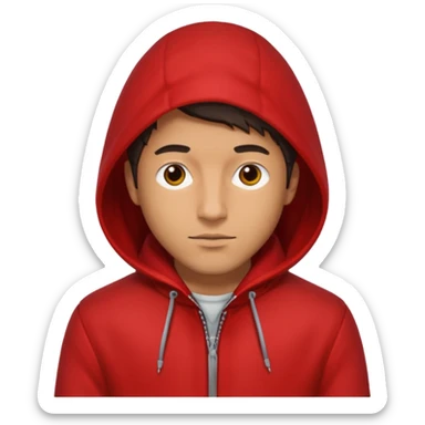 Man in red coat, hood up sticker