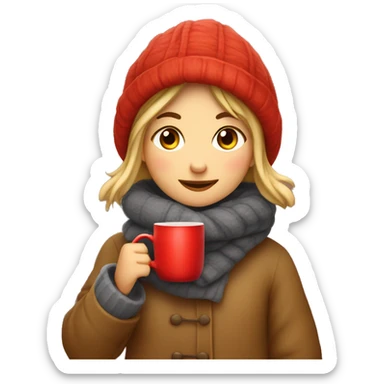 cozy autumn girl bundled up drinking hot apple cider from a red mug on an autumn afternoon  sticker