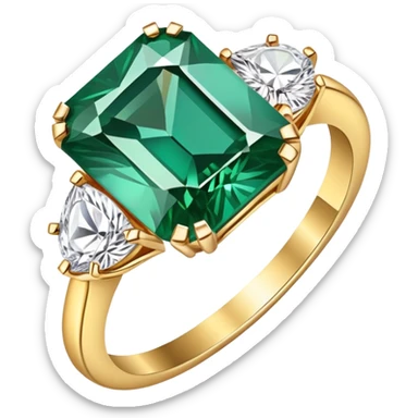 Diamond ring with gold band and emerald-shaped diamond sticker