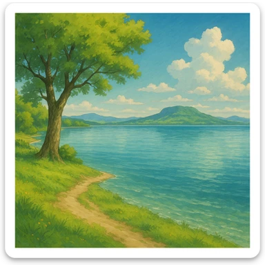 serene landscape of Lake Balaton in ghibli style sticker
