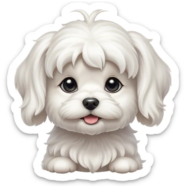 Cinematic Cute Wavy-Haired Maltese Dog Portrait Emoji, Head tilted playfully and inquisitively, featuring a luxurious, wavy-haired white coat with a healthy sheen, round, sparkling dark eyes filled with curiosity, Simplified yet irresistibly adorable features, highly detailed, glowing with a warm, friendly glow, high shine, affectionate and lively, stylized with a touch of whimsy, bright and endearing, soft glowing outline, capturing the essence of a mischievous yet loving companion, so playful it feels like it could scamper out of the screen and into your arms! sticker
