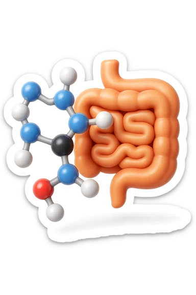 emoji stile iphone in 3d di istamina molecola con intestino, iperrealistico 4k sticker