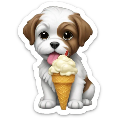 Shitzu puppy eating ice cream sticker